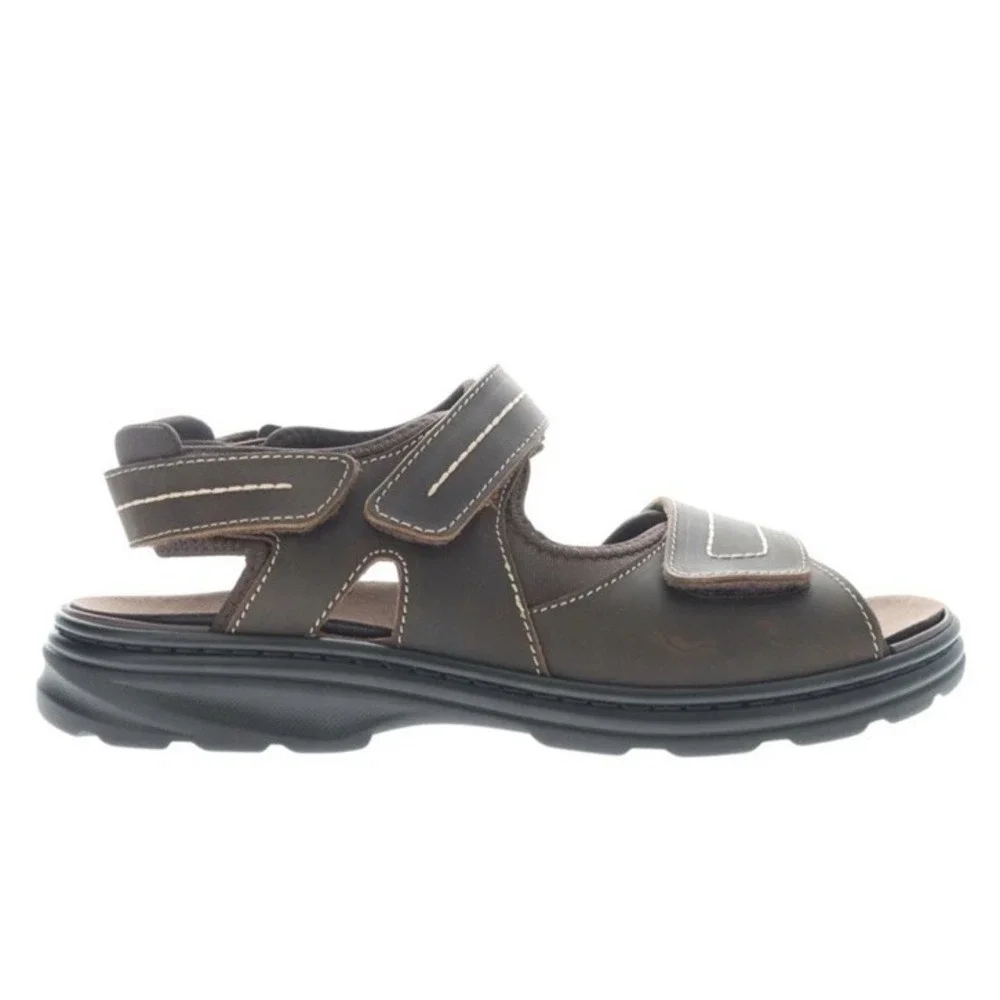 New Propet Hudson Sandals Brown Leather Shoes Men's Size 12 Wide XX 5E MSO033L
